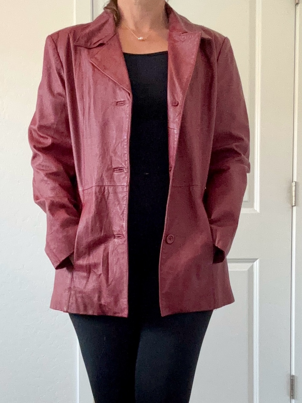 Vintage Dialogue Burgundy Genuine Leather Blazer Jacket